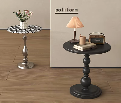 Stylish Side Tables With Checkered And Round Tops Silver And Black Bases Decorative Accents 3d model