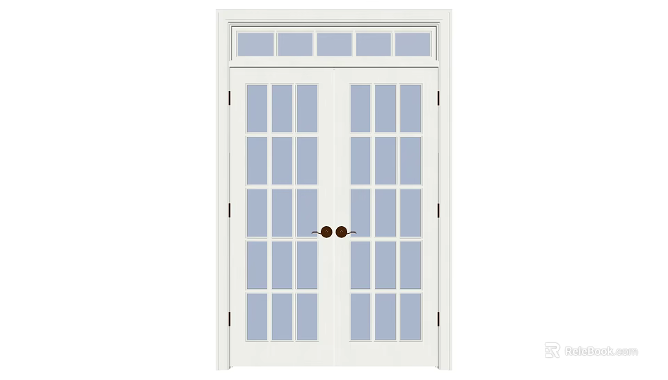 White Double Doors Featuring Glass Panels And Top Transom Windows Design 3d model