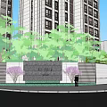 Modern Commercial Street Exterior Design With Greenery Outdoor Seating and Pedestrian Walkways