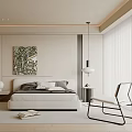 Modern Minimalist Bedroom Interior Design With White Bed Abstract Painting And Floor Lamp