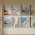 Abstract Landscape Paintings Featuring Mountain Beach Wave Elements And Framed Natural Tones Panels