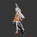 Anime Style Girl Character With Rabbit Ears In Orange Dress And White Hair