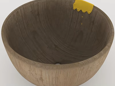 Decorative Ornament Set With Wooden Bowl And Yellow Paint Dripping Design 3d model