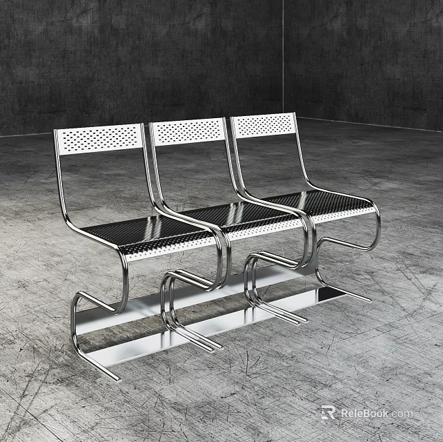Modern Public Chair Design With Metal Frame And Perforated Backrest Seats 3d model 