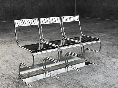 Modern Public Chair Design With Metal Frame And Perforated Backrest Seats 3d model