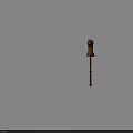 Decorative Golden Fist Shaped Weapon With Red Rod And Spiked End Ornate Design