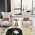 White Leisure Sofa Set With Green Armrests Gold Legs Orange Gray Cushions And Side Table