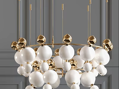 Contemporary Chandelier With White Spherical Glass And Gold Metal Frame For Modern Interior Lighting 3d model