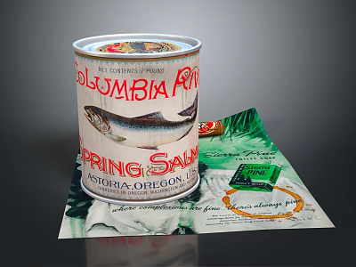 Columbia River Spring Salmon Canned Fish Product From Astoria Oregon With Packaging 3d model
