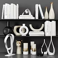 Stylish Decorative Ornament Set With Books Vases Circular Decor And Cat Figurine On Shelves