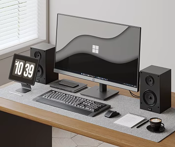 Modern Computer Office Supplies Combination Computer Tablet HP Keyboard Audio Mouse IPAD Office Supplies 3d model
