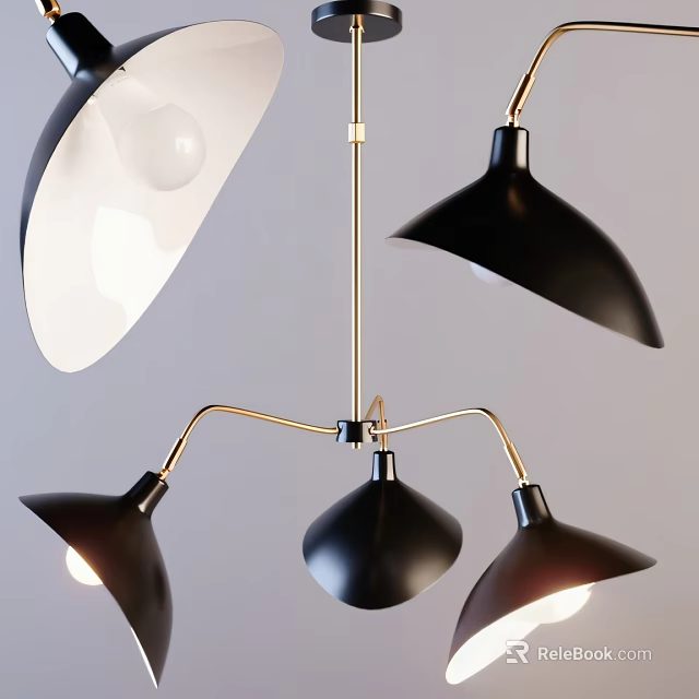 Modern Black White Shade Chandelier With Gold Metal Multi Light Design 3d model 