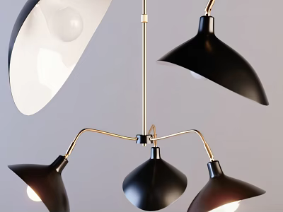 Modern Black White Shade Chandelier With Gold Metal Multi Light Design 3d model