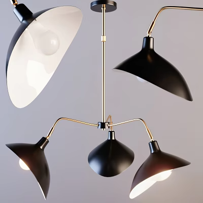 Modern Black White Shade Chandelier With Gold Metal Multi Light Design 3d model