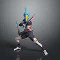 Bird Headed Humanoid Character Wielding Dual Swords In Dynamic Combat Stance
