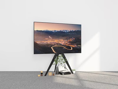 Modern TV Stand With Flat Screen TV Green Plant And Decorative Items In Living Room 3d model
