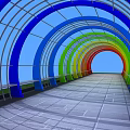 Vibrant Colorful Archway Garden Landscape With Glass Roof Stone Walkway And Blue Sky