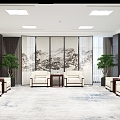 New Chinese Reception Room Reception Sofa Hanging Picture Screen Plant Curtain Hanging Picture Tea Cup Ornaments Tea Cabinet 3d model