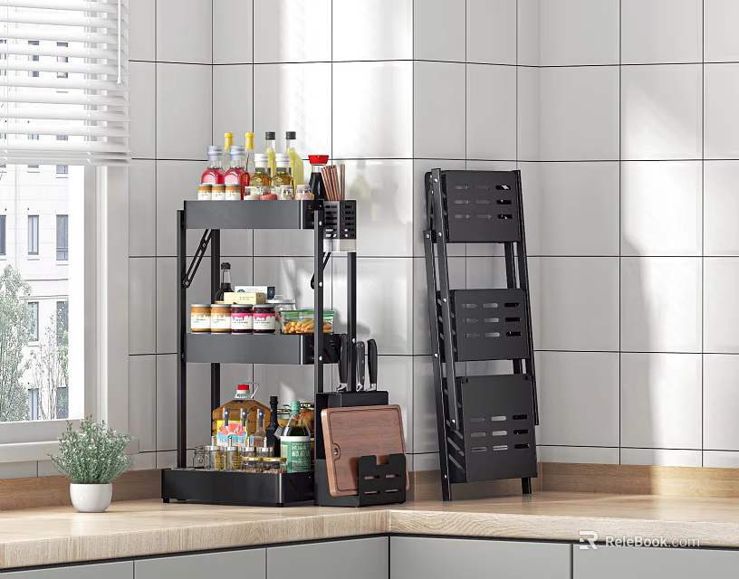 Black Multi Tiered Bathroom Cabinet Rack with Storage Shelves for Toiletries 3d model 