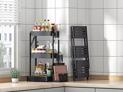 Black Multi Tiered Bathroom Cabinet Rack with Storage Shelves for Toiletries 3d model