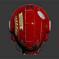Red Sci Fi Helmet With Eagle Design And Silver Accents On Black Background