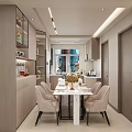 Elegant Modern Kitchen Interior With Marble Island Dining Table Chairs And Appliances 3d model