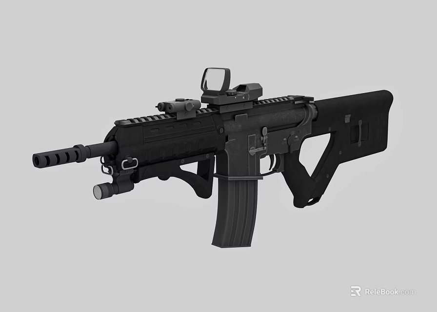 Modern Black Tactical Assault Rifle With Scope Magazine And Ergonomic Grip 3d model 