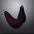 Two Fresh Purple Eggplants With Green Stems On Gray Background