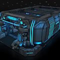Cartoon Style Spacecraft Scene With Futuristic Tech Blue Lights And Metallic Structures