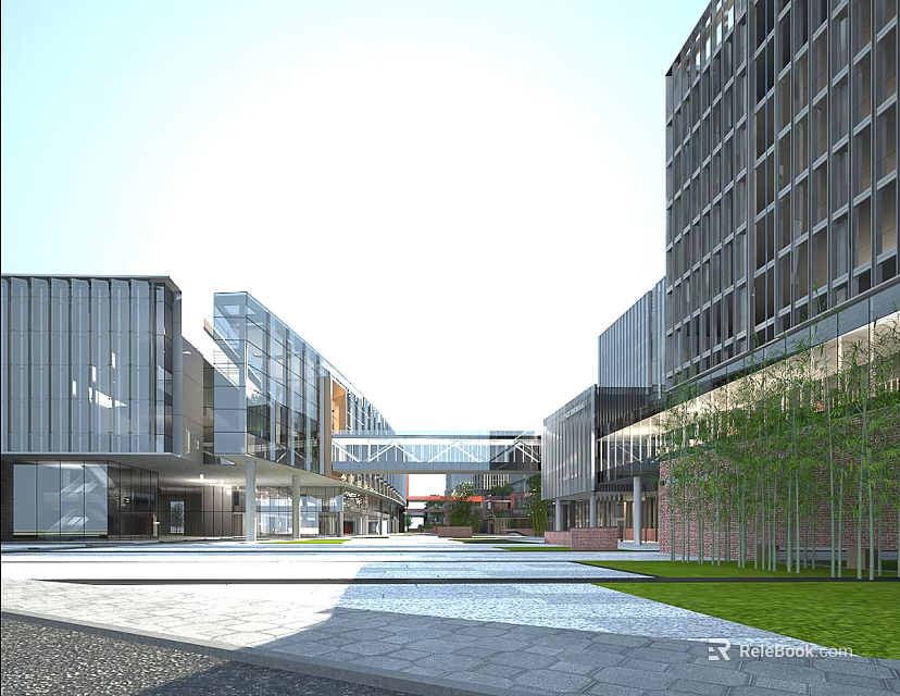 Modern Industrial Plant With Glass Facade Metal Structures Green Spaces And Spacious Plaza 3d model 