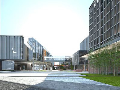 Modern Industrial Plant With Glass Facade Metal Structures Green Spaces And Spacious Plaza 3d model