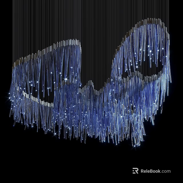 Modern Blue Chandelier with Long Slender Illuminated Tassels for Interior Decor 3d model 