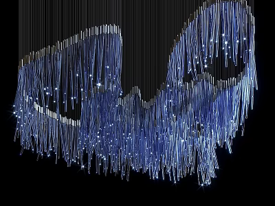 Modern Blue Chandelier with Long Slender Illuminated Tassels for Interior Decor 3d model
