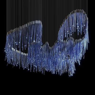 Modern Blue Chandelier with Long Slender Illuminated Tassels for Interior Decor 3d model