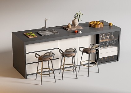 Modern Bar Chair Combination Western Kitchen Bar Counter Central Island Sink Bar Chair 3d model