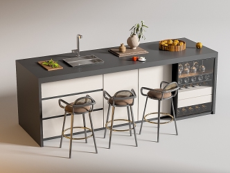 Modern Bar Chair Combination Western Kitchen Bar Counter Central Island Sink Bar Chair 3d model