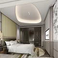 Modern Hotel Guest Room Interior With Green Sofa TV Chandelier And Wooden Furniture
