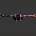 3D Female Character With Blue Outfit Purple Pink Hair And Tattoo In Open Arms Pose