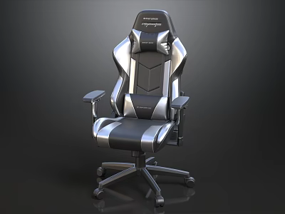 Modern Black And Silver Gaming Chair With Ergonomic Design And Adjustable Armrests 3d model