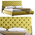 Elegant Green Double Bed With Velvet Tufted Headboard And White Pillows Plaid Blanket