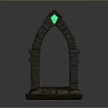 Futuristic Sci Fi Stone Archway With Green Diamond Gemstone And Glowing Lines