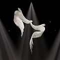 White Swan Sculpture Carving with Intertwined Necks and Wings on Yellow Background and Cast Shadow