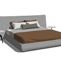 Modern Double Bed With Gray Upholstered Frame Brown Bedding And Side Tables 3d model