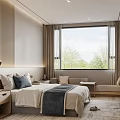 Modern Comfortable Hotel Guest Room With Large Scenic Window And Elegant Warm Interior Design
