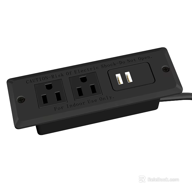 Black Power Strip With USB Ports And AC Outlets For Phone Digital Devices Indoor Use 3d model 