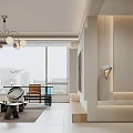 Modern Living And Dining Area Interior With Large Windows Chandelier And Sofa