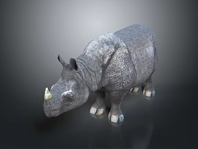 Gray Rhinoceros With Rough Skin And Single Horn On Dark Background 3d model