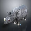 Gray Rhinoceros With Rough Skin And Single Horn On Dark Background
