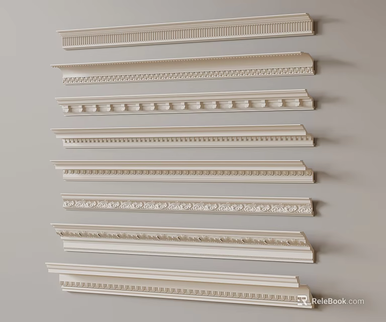 Various White Decorative Moldings With Different Patterns For Home Decoration 3d model 