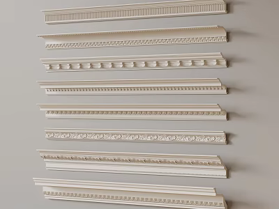 Various White Decorative Moldings With Different Patterns For Home Decoration 3d model